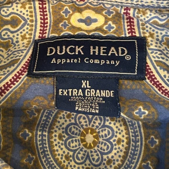 Vintage Retro 90s Duckhead Long Sleeve Geometric Pattern Button Up Shirt Size XL - Picture 5 of 10